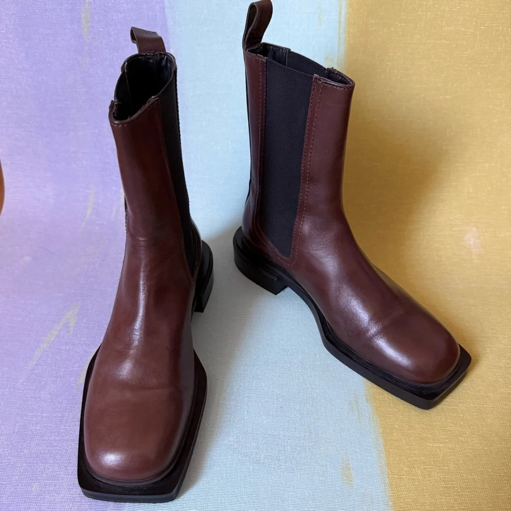 ZARA Brown Leather Chelsea Boots size 6